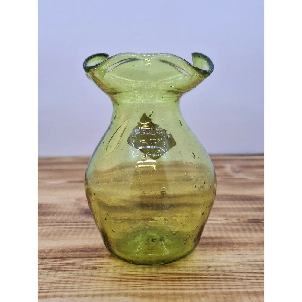 Hand Blown at Jamestown Virginia‎ Green Bubble Glass Pitcher 3
